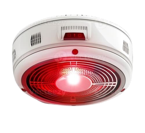 كاشف دخان ذكي باللون الأبيض مزود بشاشة رقمية وضوء تحذيري أحمر من شركة المستورد الأمنية (ISCO) في السعودية، مصمم وفق معايير NFPA وISO ليكون جزءًا من نظام الإنذار المبكر المتكامل للحماية من الحرائق في المنازل والمنشآت الصناعية والتجارية.