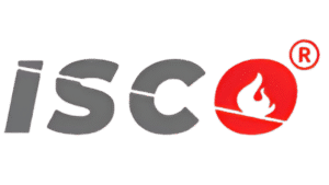 شعار شركة المستورد الأمنية (ISCO) بتصميم مستوحى من شكل اللهب، يرمز للسلامة، الحماية، ومكافحة الحرائق في المملكة العربية السعودية.