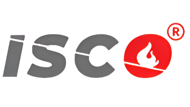 شعار شركة المستورد الأمنية (ISCO) بتصميم مستوحى من شكل اللهب، يرمز للسلامة، الحماية، ومكافحة الحرائق في المملكة العربية السعودية.